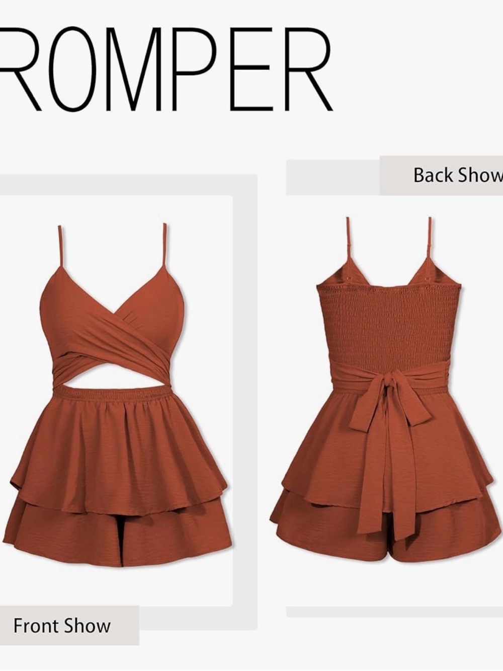 Rust Brown Ruffle Hem Romper - Picture 3 of 5